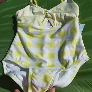 Cat & Jack Yellow And White  Knot-Front One-Piece Swimsuit Girls 8 Medium